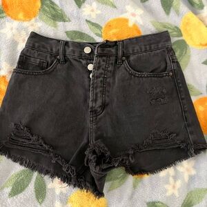 Distressed Black Denim Shorts